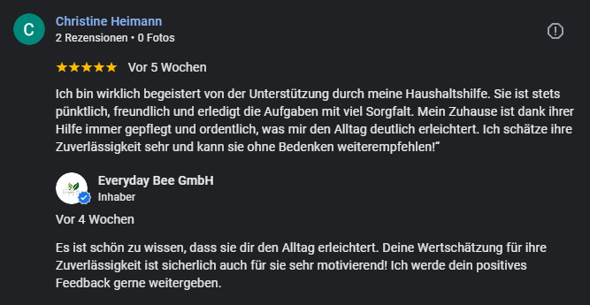 Bewertung von Nutzerin über ihren Erfahrung mit einem Kundenservice.