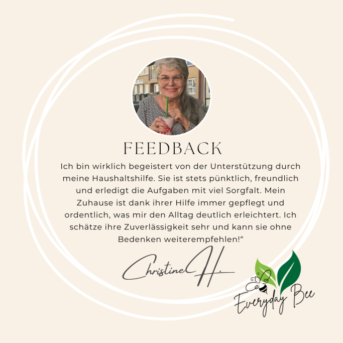 Feedback zur Unterstützung durch meine Haushälterin, unterschrieben von Carolina H.