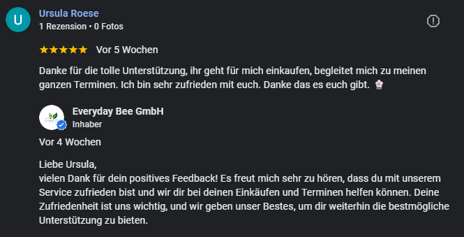 Eine 5-Sterne-Bewertung für einen ausgezeichneten Service und hilfreiche Unterstützung.